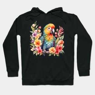 A parrot decorated with beautiful watercolor flowers Hoodie